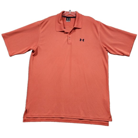 Under Armour Polo Shirt Mens Large Orange Solid Short Sleeve - Picture 2 of 16